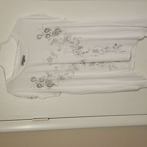 Women's White, Printed Shirt, Size 1X